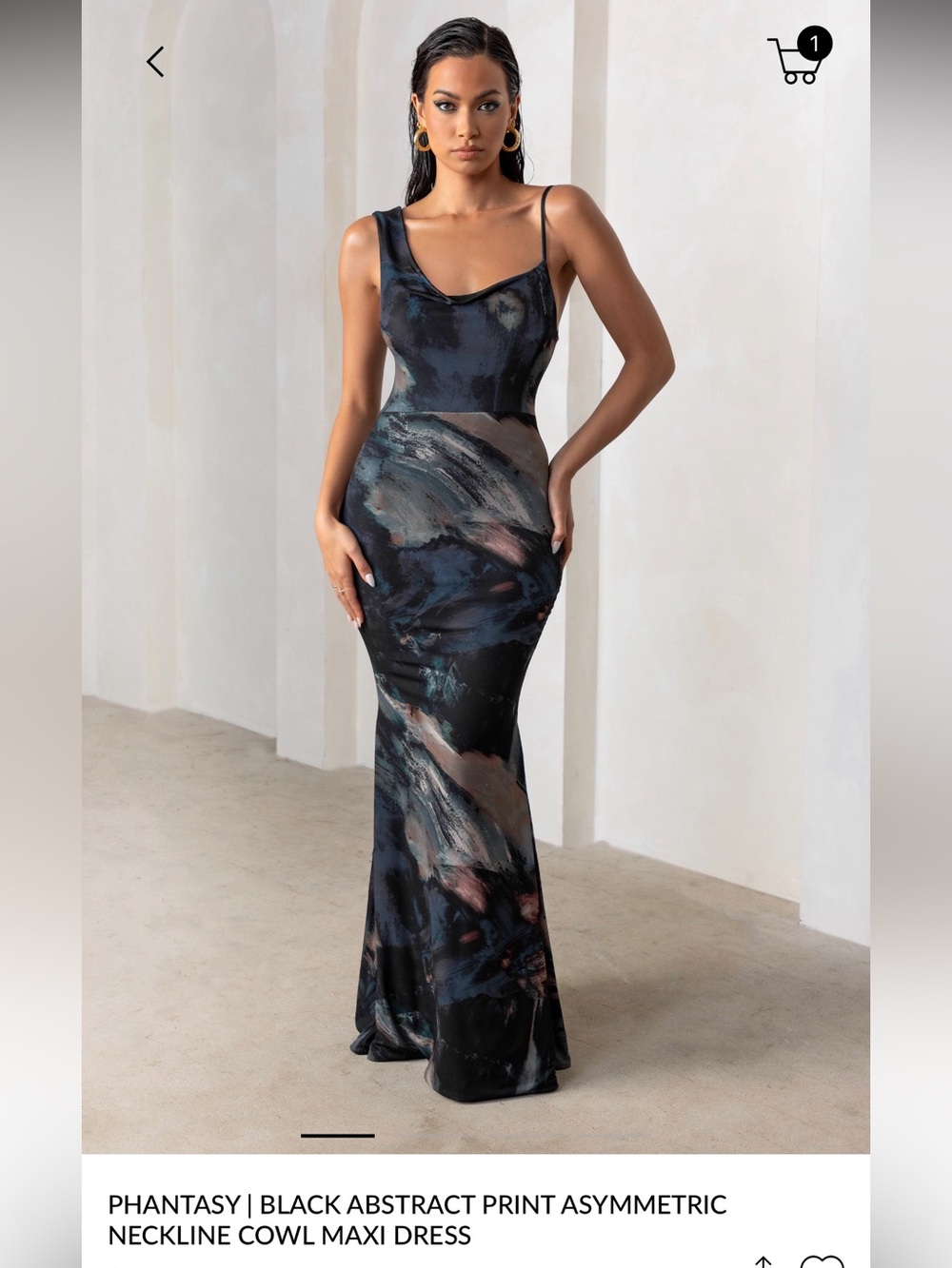 Club L London Black Abstract Print Asymmetric Cowl Maxi Dress